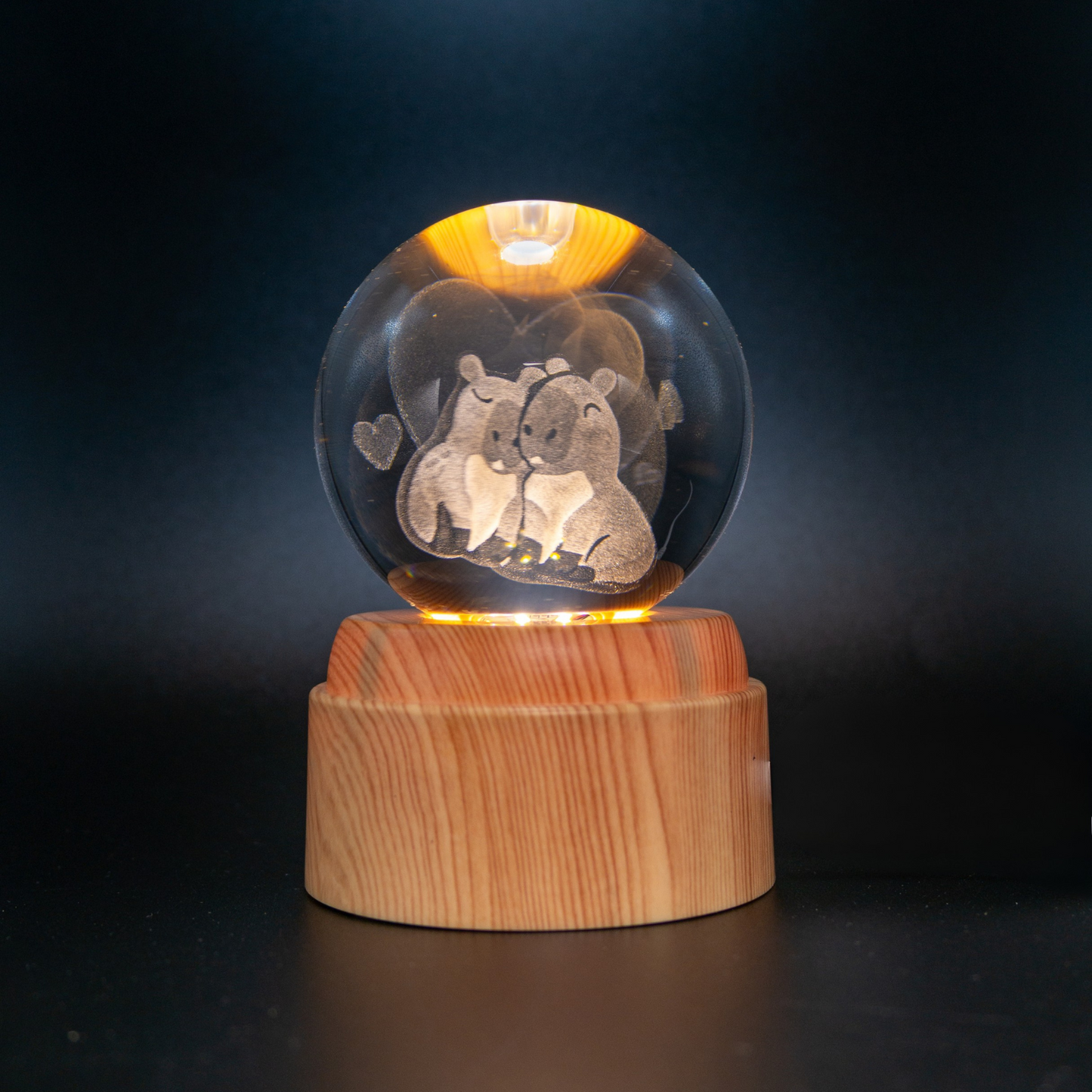 Lámpara Bola de Cristal LED Giratoria Capybara Pareja