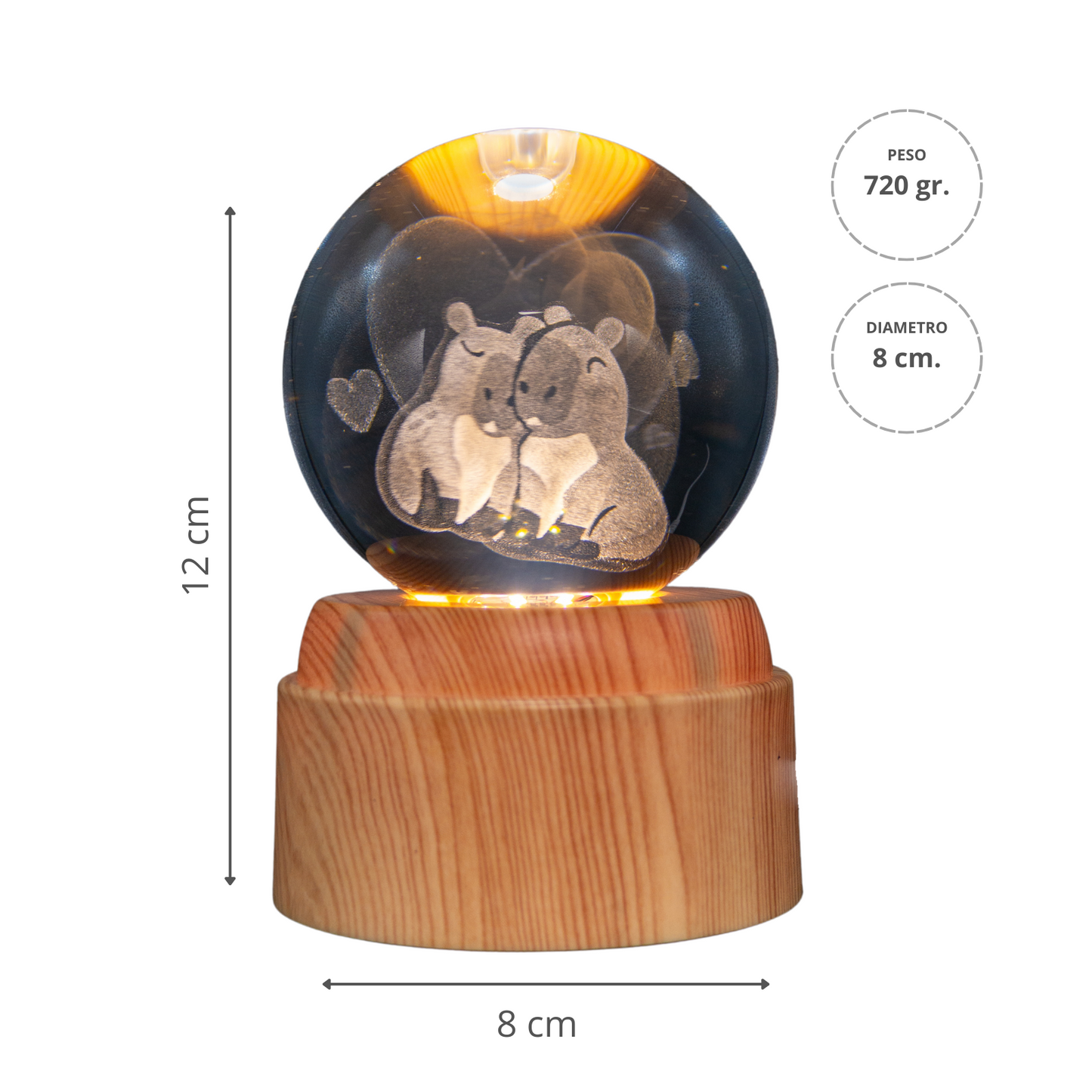 Lámpara Bola de Cristal LED Giratoria Capybara Pareja
