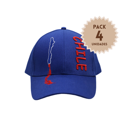 Pack 4 Jockey Chile Bordado Mapa Azul