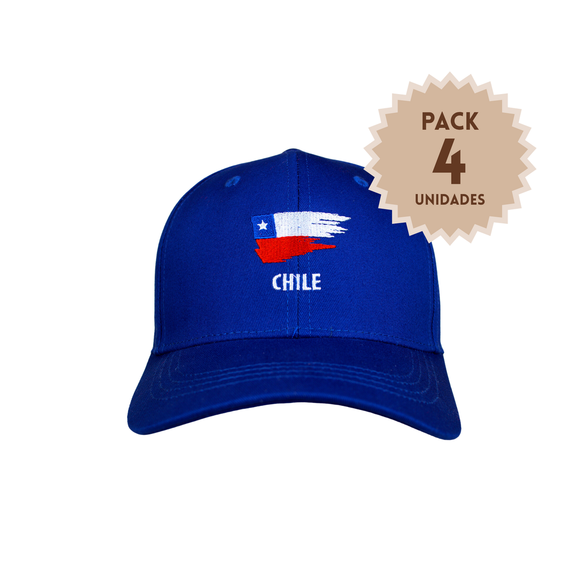 Pack 4 Jockey Chile Bordado Bandera Pincelada Azul
