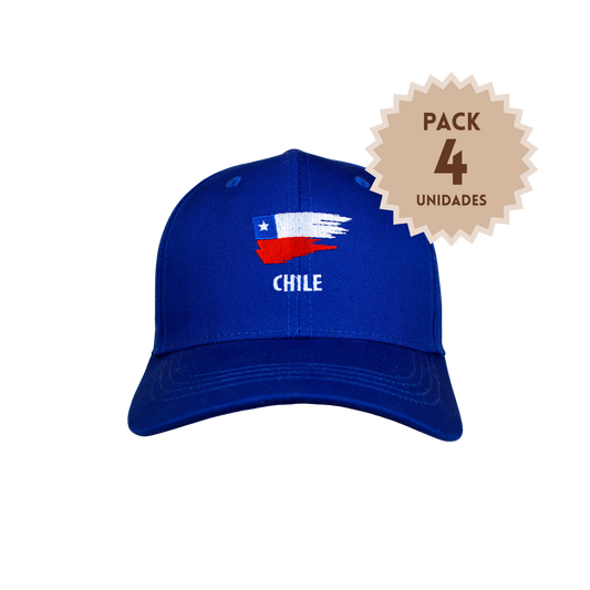 Pack 4 Jockey Chile Bordado Bandera Pincelada Azul