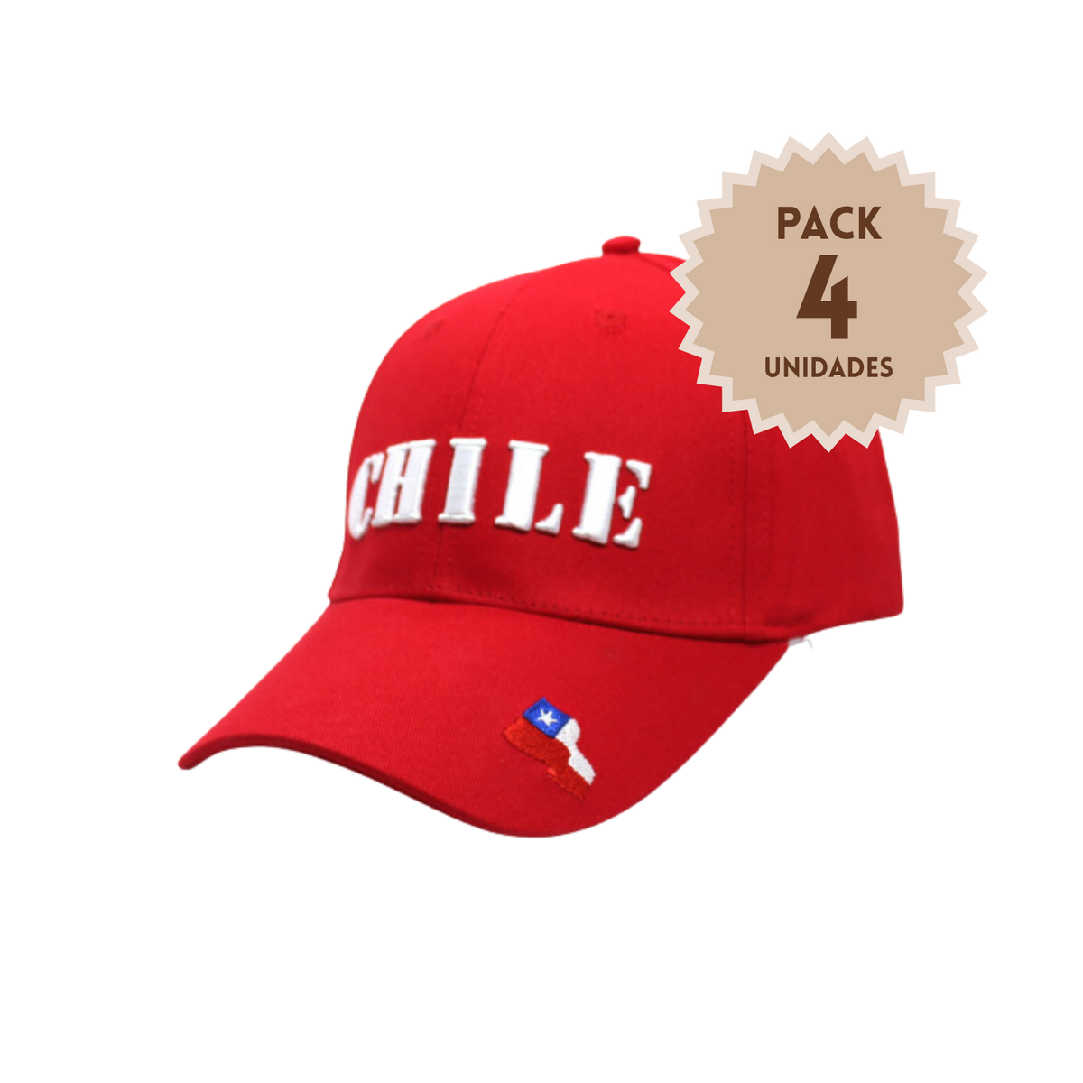 Pack 4 Jockey Chile Bordado Banderín Rojo