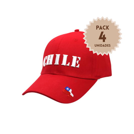 Pack 4 Jockey Chile Bordado Banderín Rojo