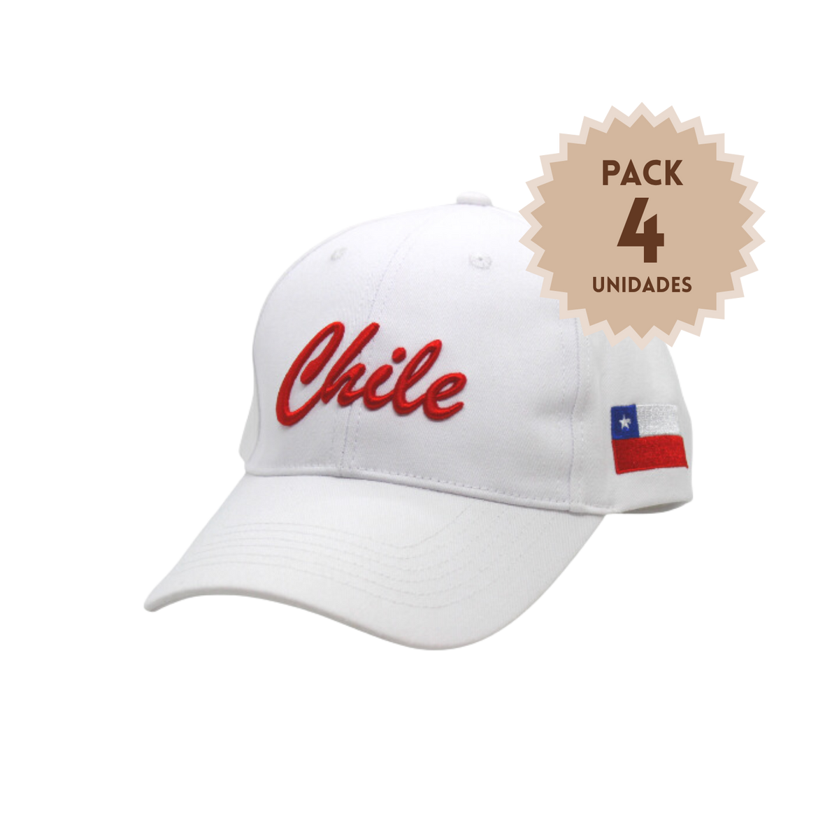 Pack 4 Jockey Chile Bordado Bandera Blanco