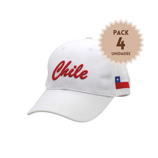Pack 4 Jockey Chile Bordado Bandera Blanco