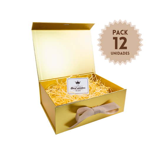 Pack 12 Cajas Para Regalos Plegable Talla L Dorado