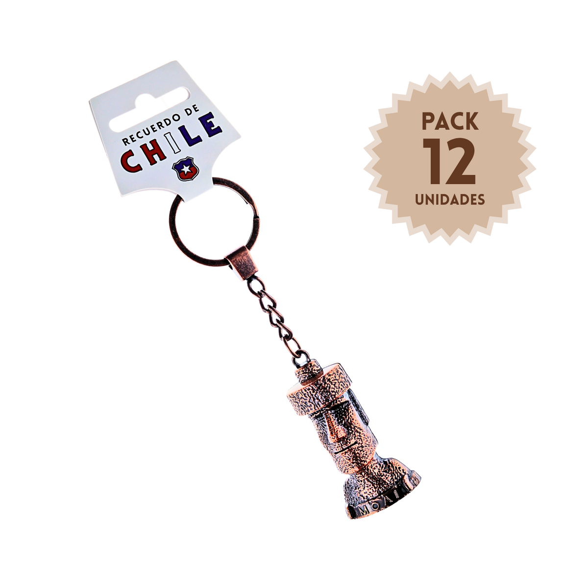 Pack 12 Llaveros Moai Chile Cobre Souvenir