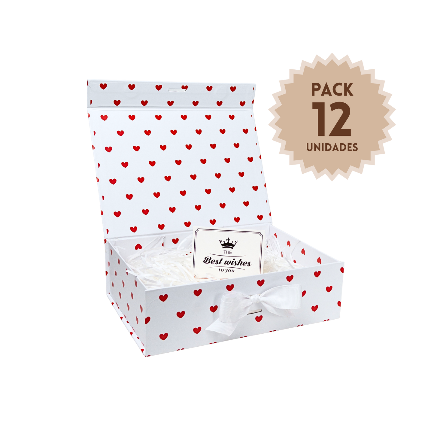 Pack 12 Cajas Para Regalos Polka Corazón Talla M Blanco
