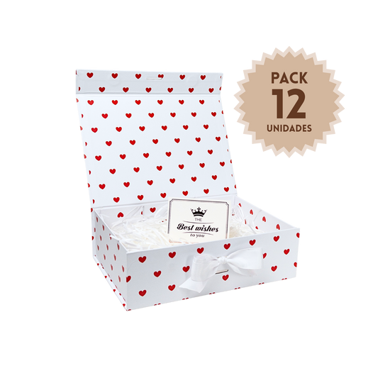 Pack 12 Cajas Para Regalos Polka Corazón Talla M Blanco