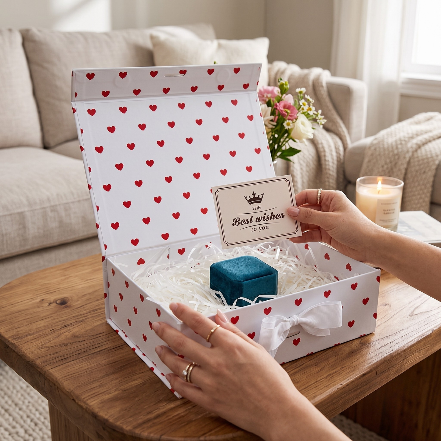 Pack 12 Cajas Para Regalos Polka Corazón Talla M Blanco