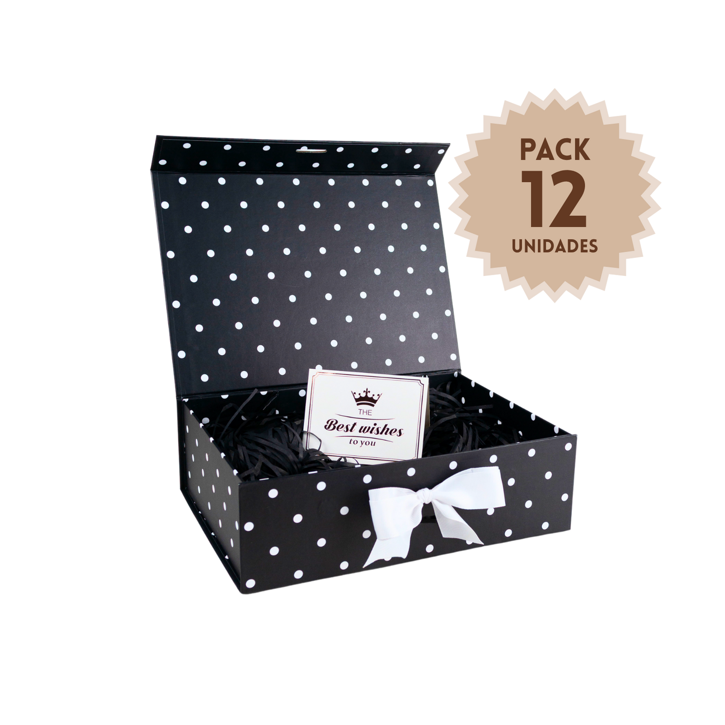 Pack 12 Cajas Para Regalos Polka Pintas Talla M Negro
