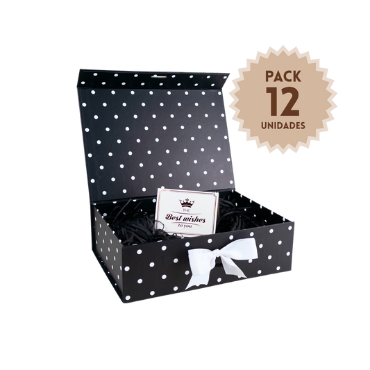 Pack 12 Cajas Para Regalos Polka Pintas Talla M Negro