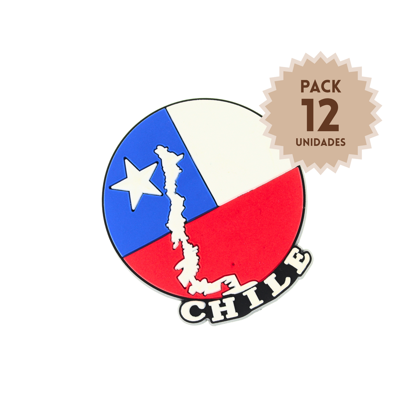 Pack 12 Imanes de Goma 3D de Chile Mapa y Bandera