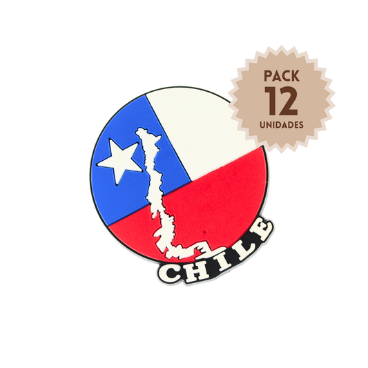 Pack 12 Imanes de Goma 3D de Chile Mapa y Bandera