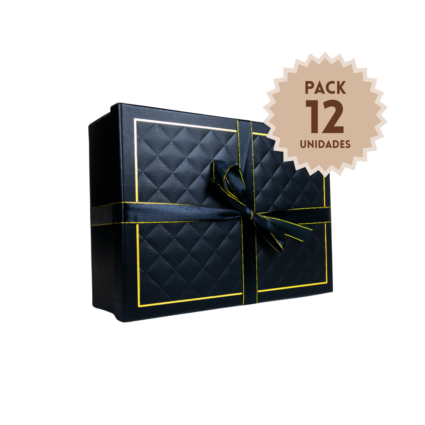 Pack 12 Cajas De Regalos Tapa Ecocuero Talla L Negro