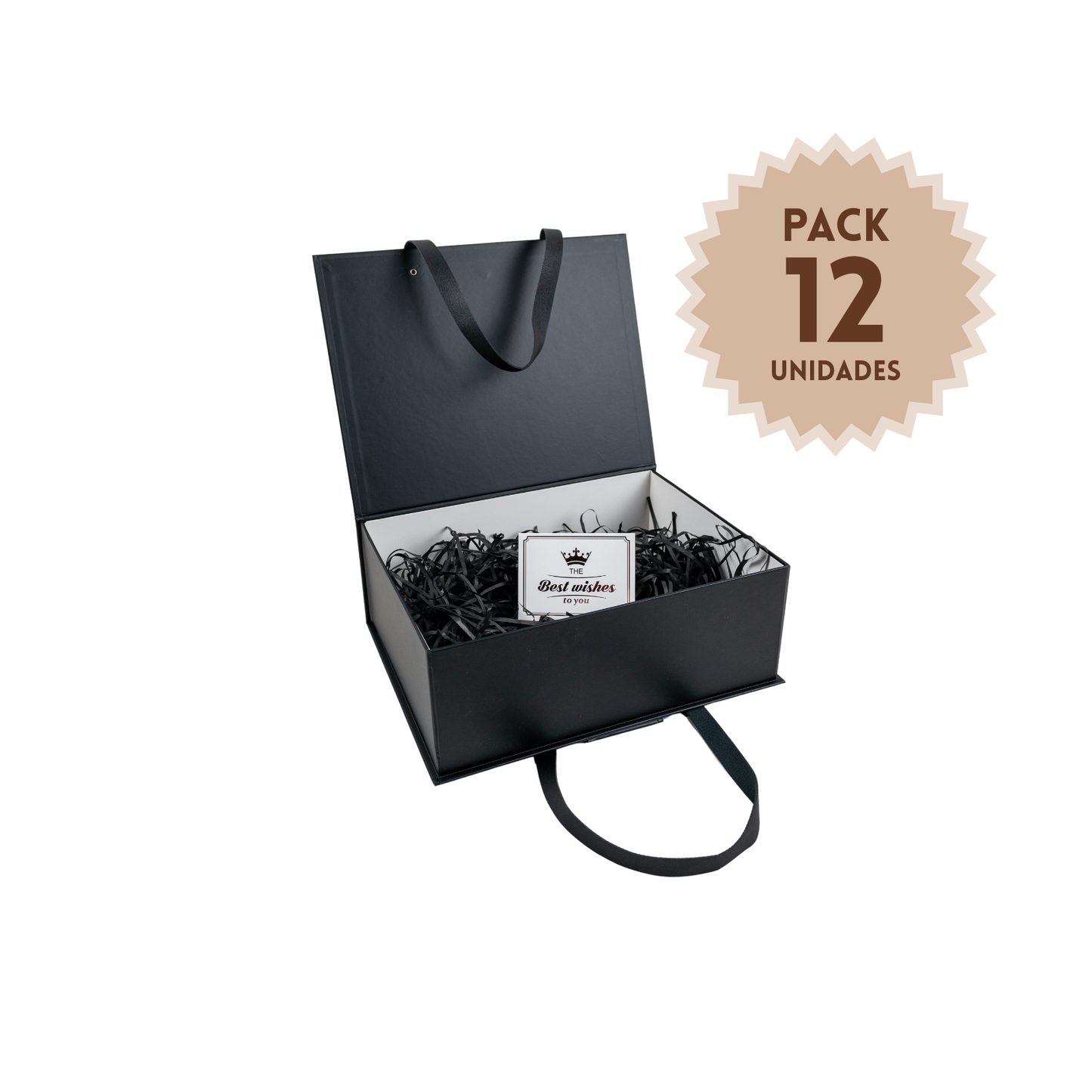 Pack 12 Cajas Para Regalos con Asas Talla M Negro