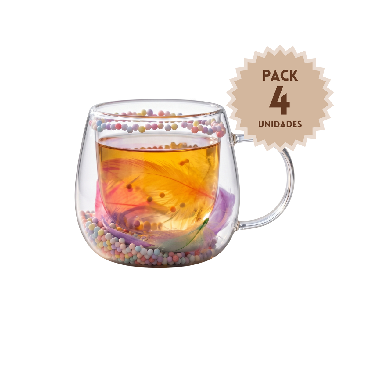 Pack 4 Tazas de Vidrio Flores Eternas Plumas Rosado