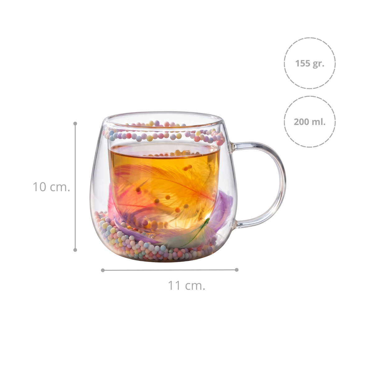 Pack 4 Tazas de Vidrio Flores Eternas Plumas Rosado