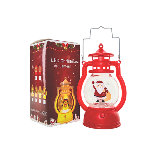 Farol Navideño con Santa Claus y Luz LED Tipo Vela Rojo