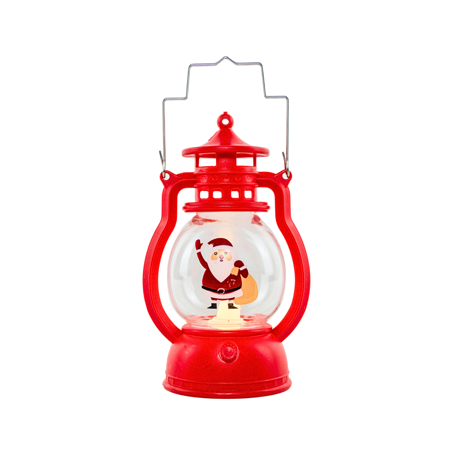 Farol Navideño con Santa Claus y Luz LED Tipo Vela Rojo