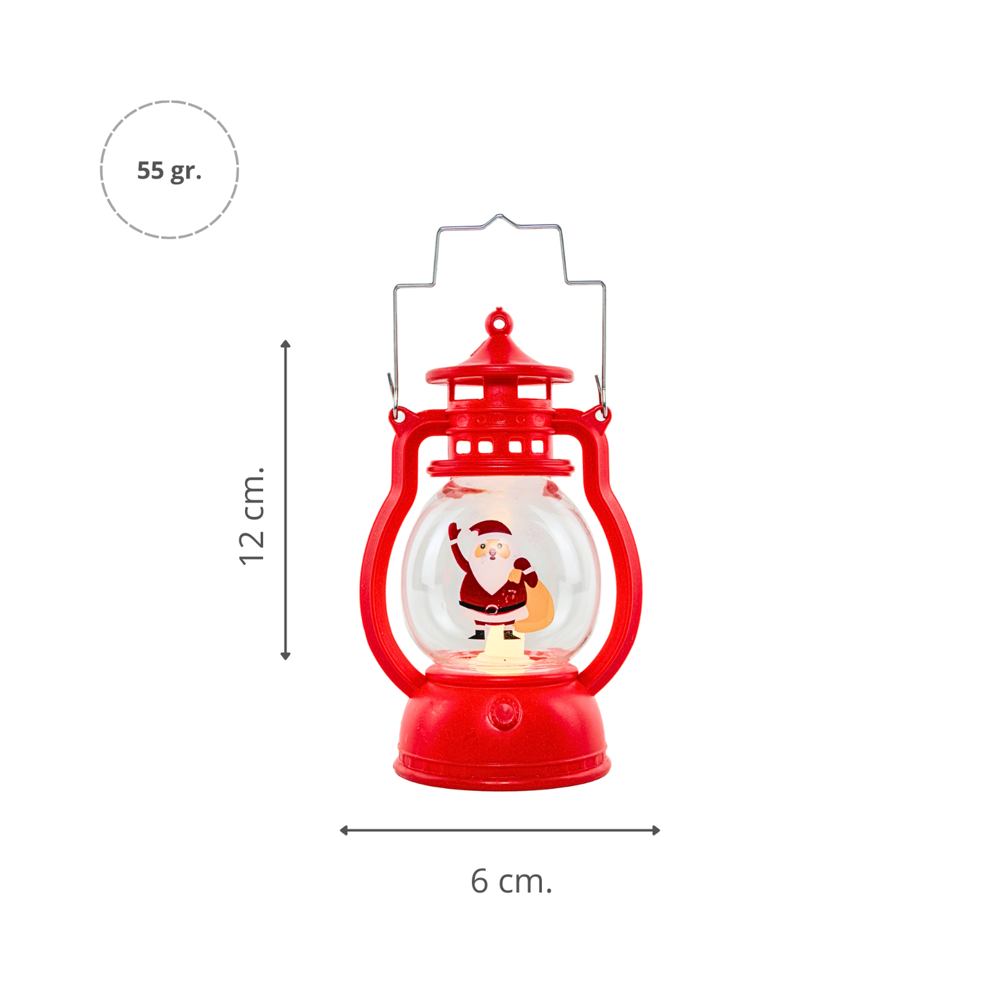 Farol Navideño con Santa Claus y Luz LED Tipo Vela Rojo