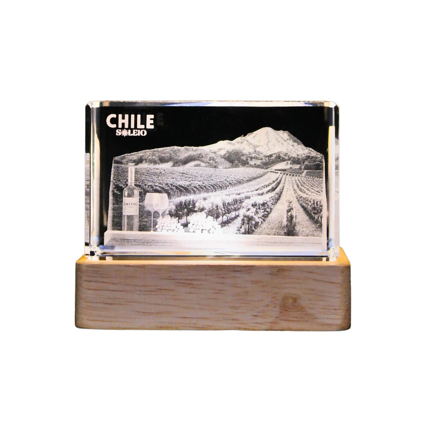 Cristal 3d Decorativo Con Base Led Viñas Chilenas