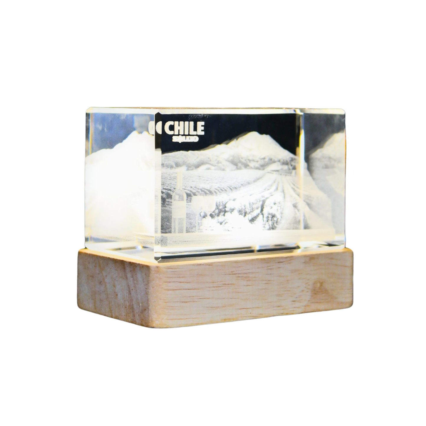 Cristal 3d Decorativo Con Base Led Viñas Chilenas