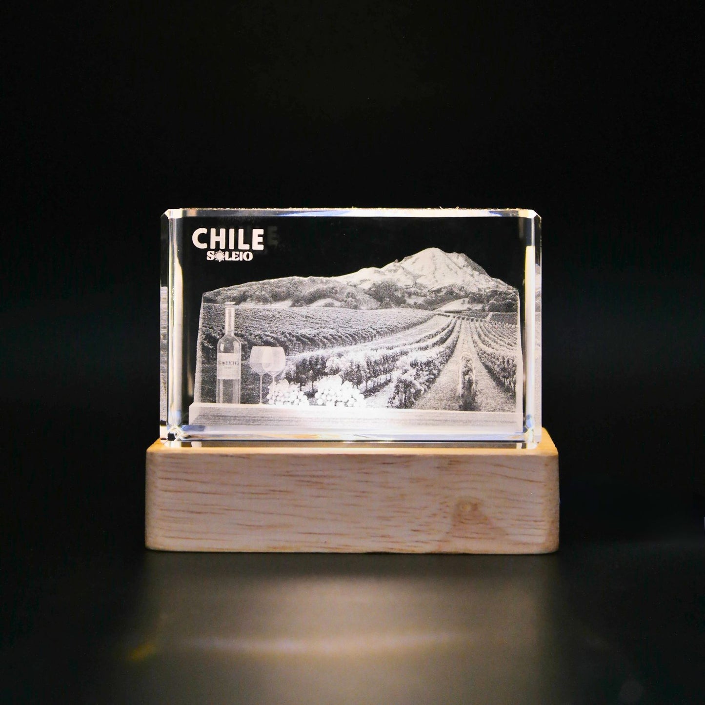 Cristal 3d Decorativo Con Base Led Viñas Chilenas