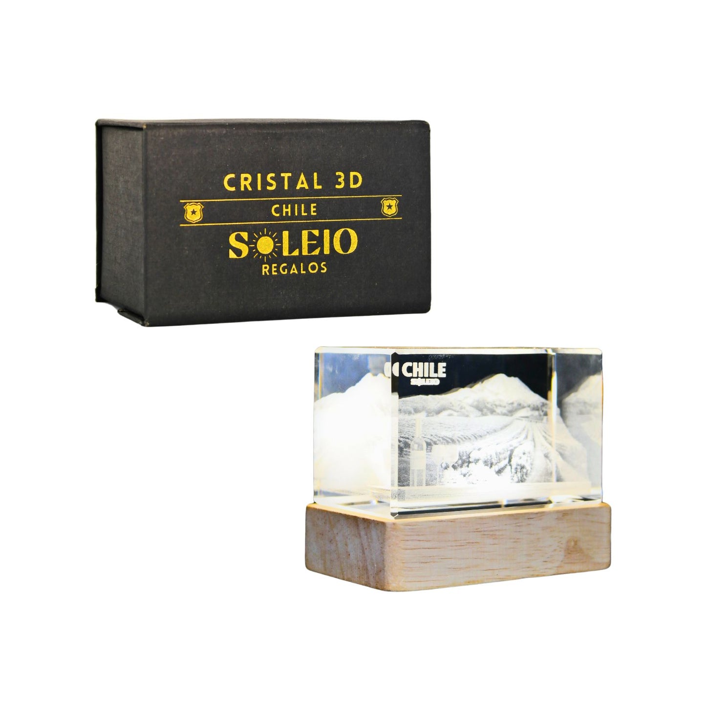Cristal 3d Decorativo Con Base Led Viñas Chilenas