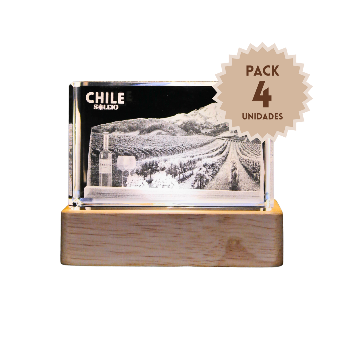 Pack 4 Cristales Grabados 3d Base Led Viñas Chile