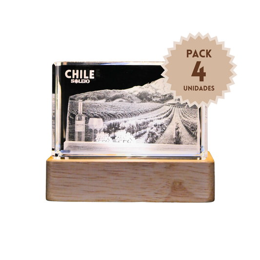 Pack 4 Cristales Grabados 3d Base Led Viñas Chile