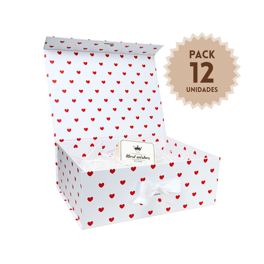 Pack 12 Cajas Para Regalos Polka Corazón Talla XL Blanco