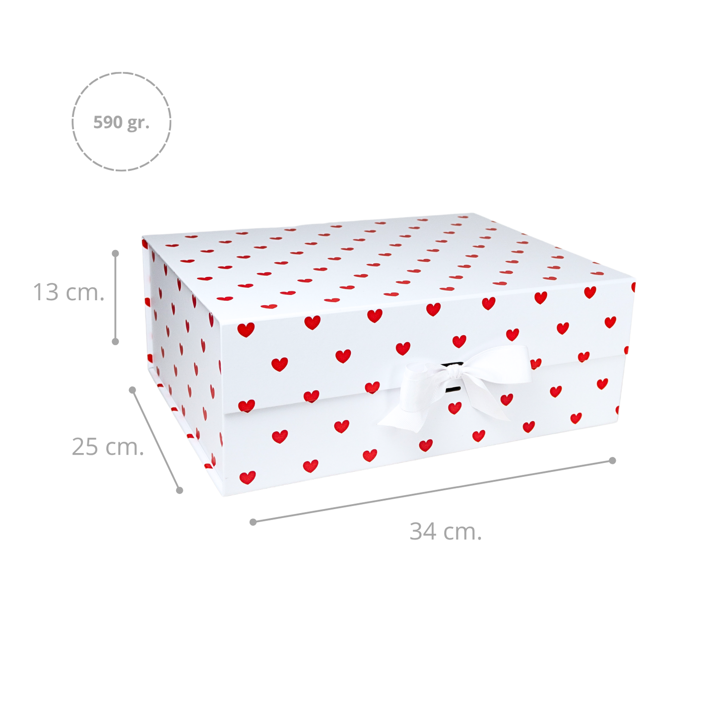 Pack 12 Cajas Para Regalos Polka Corazón Talla XL Blanco