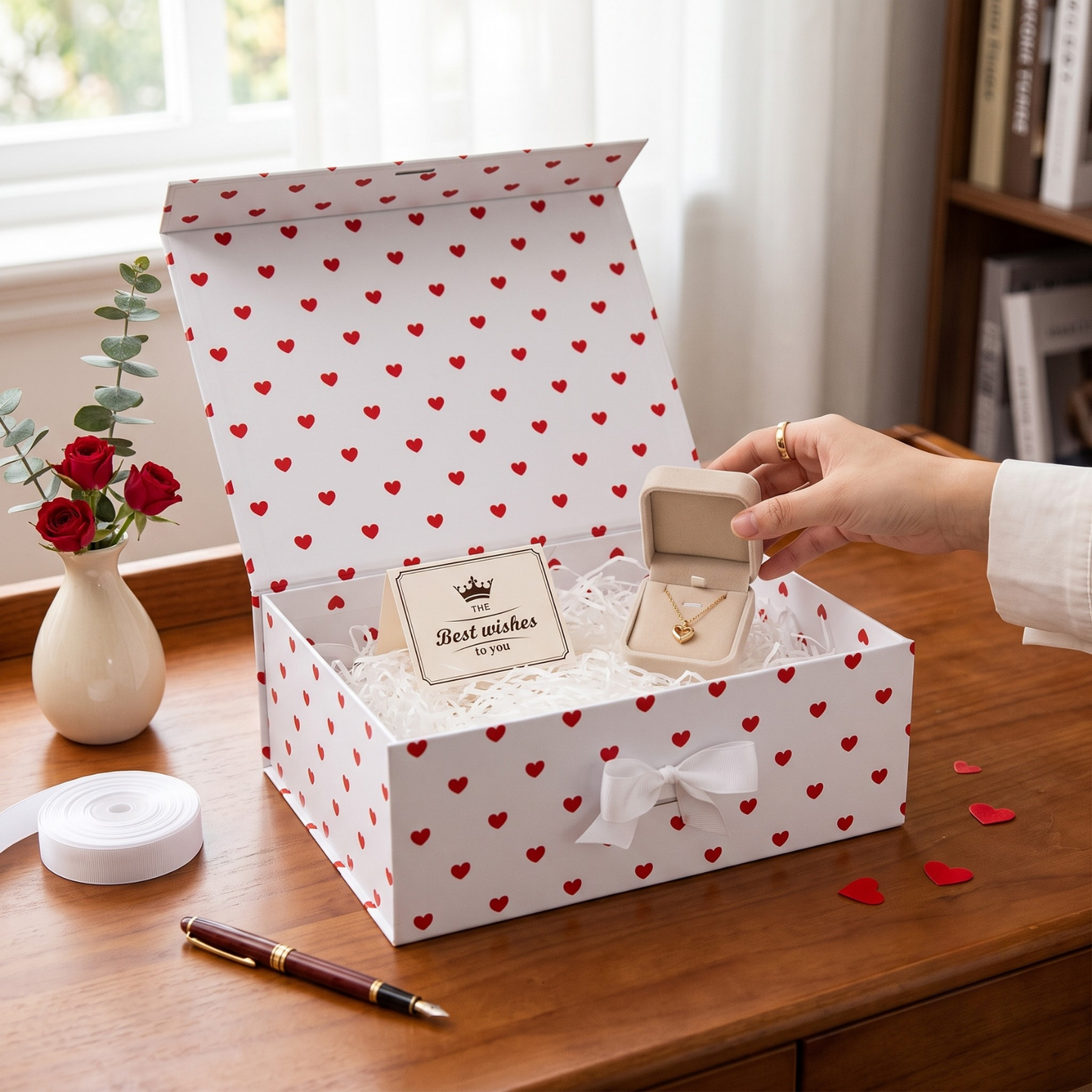 Pack 12 Cajas Para Regalos Polka Corazón Talla XL Blanco
