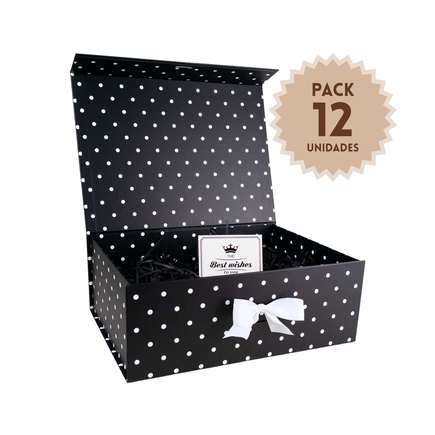 Pack 12 Cajas Para Regalos Polka Pintas Talla XL Negro