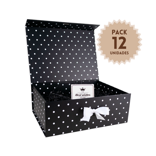Pack 12 Cajas Para Regalos Polka Pintas Talla XL Negro