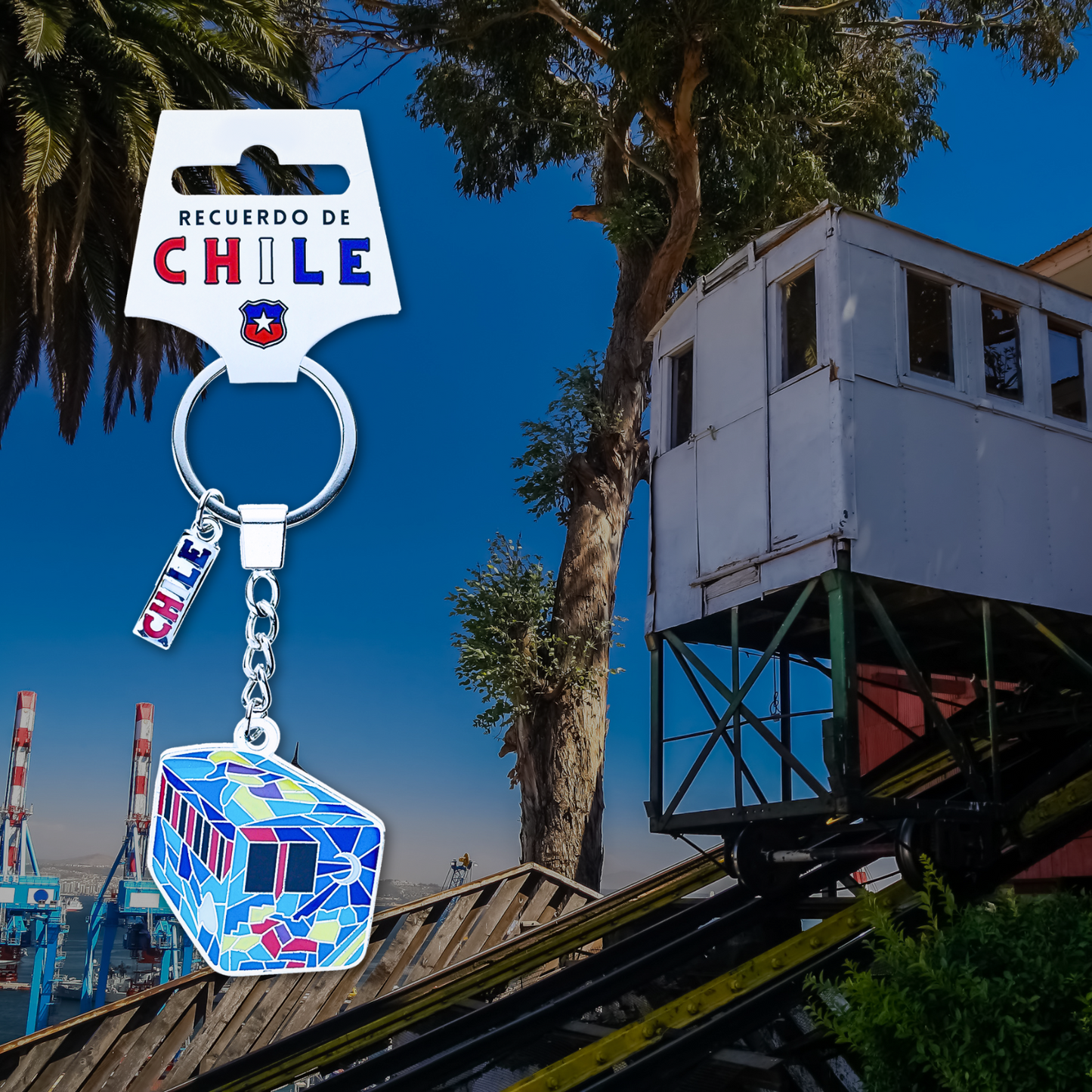 Llavero Metálico Mosaico Ascensor Valparaiso