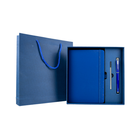 Agenda Block De Notas Mas Bolígrafos En Caja De Regalo Azul
