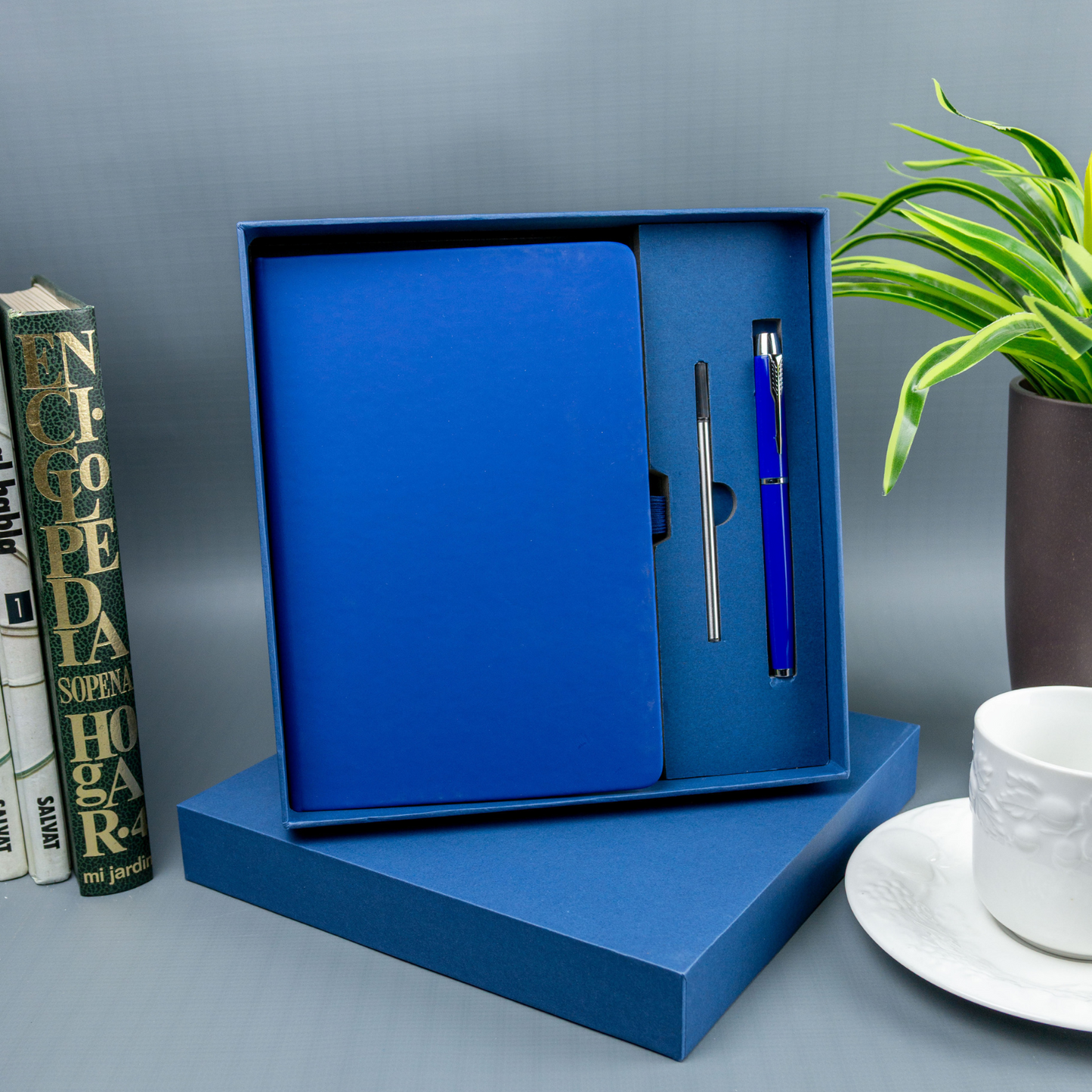 Agenda Block De Notas Mas Bolígrafos En Caja De Regalo Azul