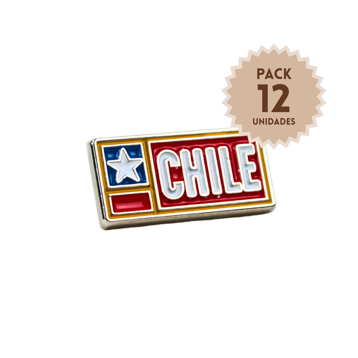 Pack 12 Pines Metal Souvenir Chile Bandera