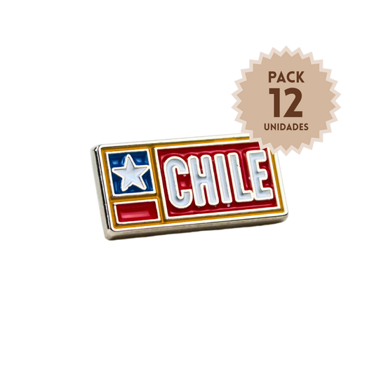 Pack 12 Pines Metal Souvenir Chile Bandera