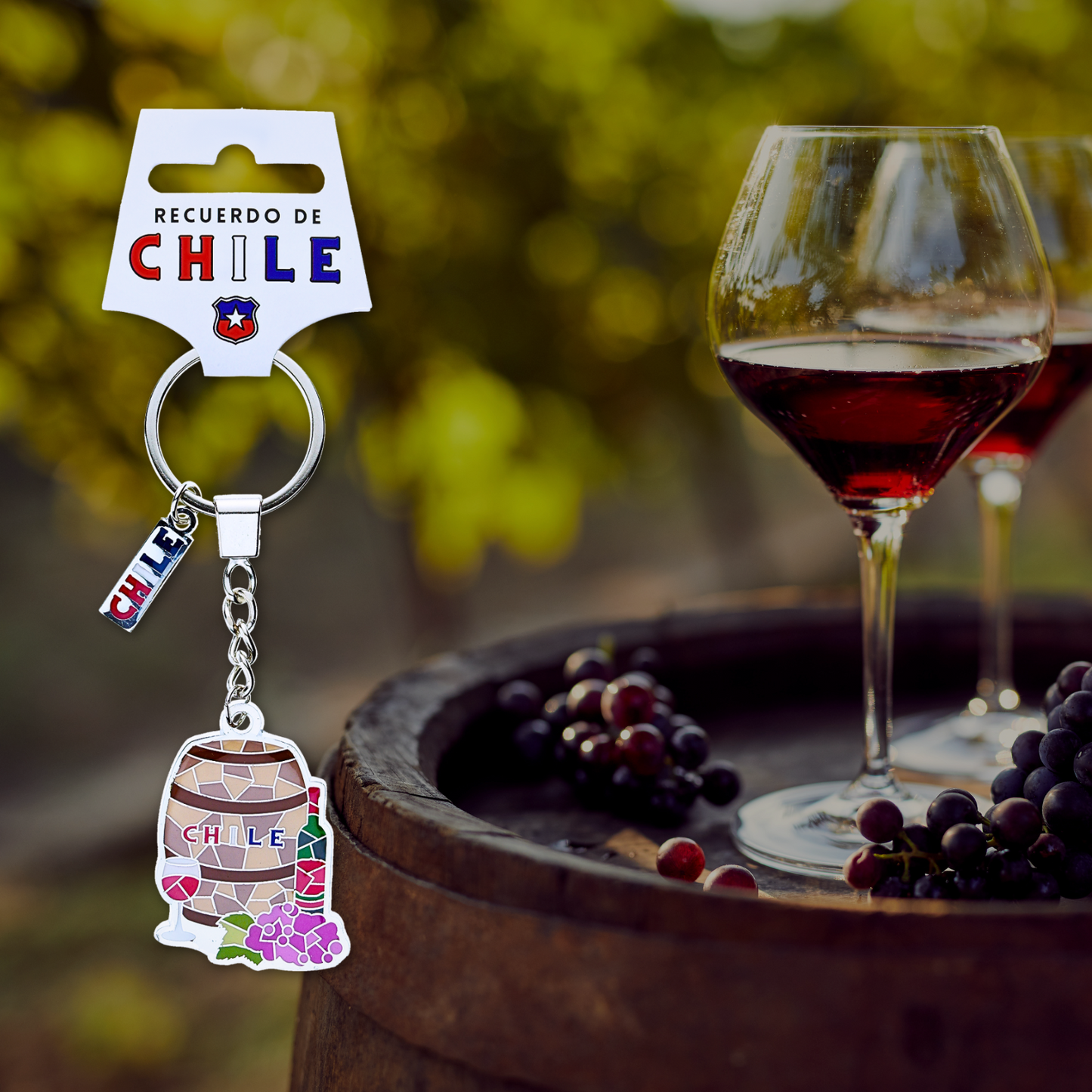 Llavero Metálico Mosaico Barril de Vino