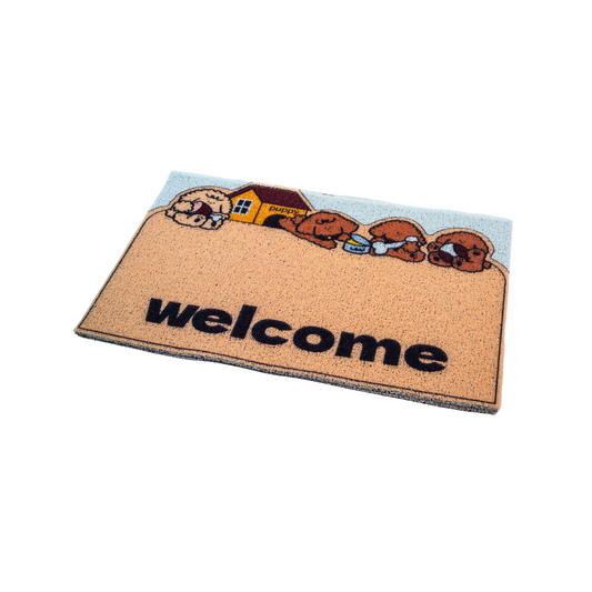 Alfombra Limpia Pies Tapete De Goma Perritos Welcome Beige