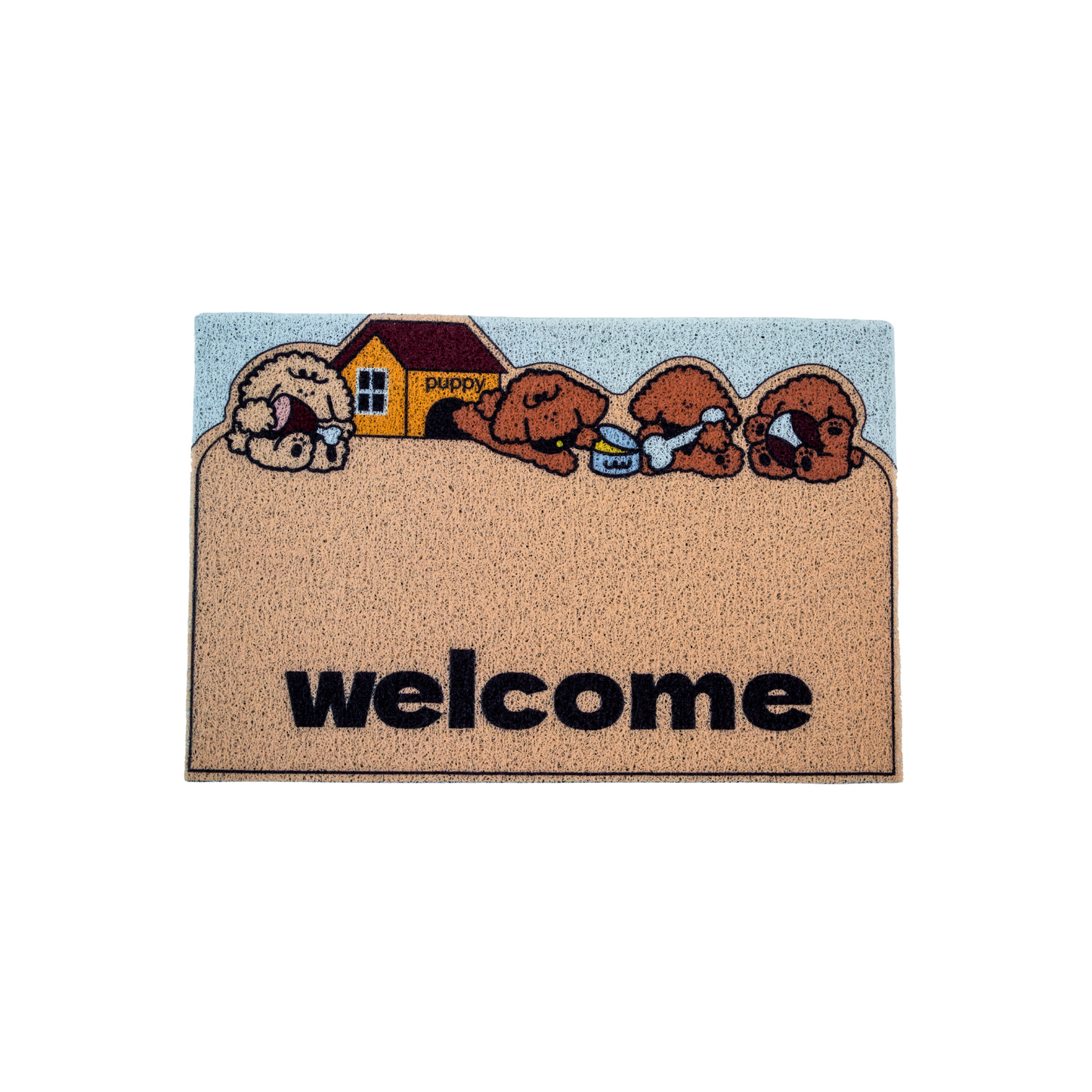 Alfombra Limpia Pies Tapete De Goma Perritos Welcome Beige