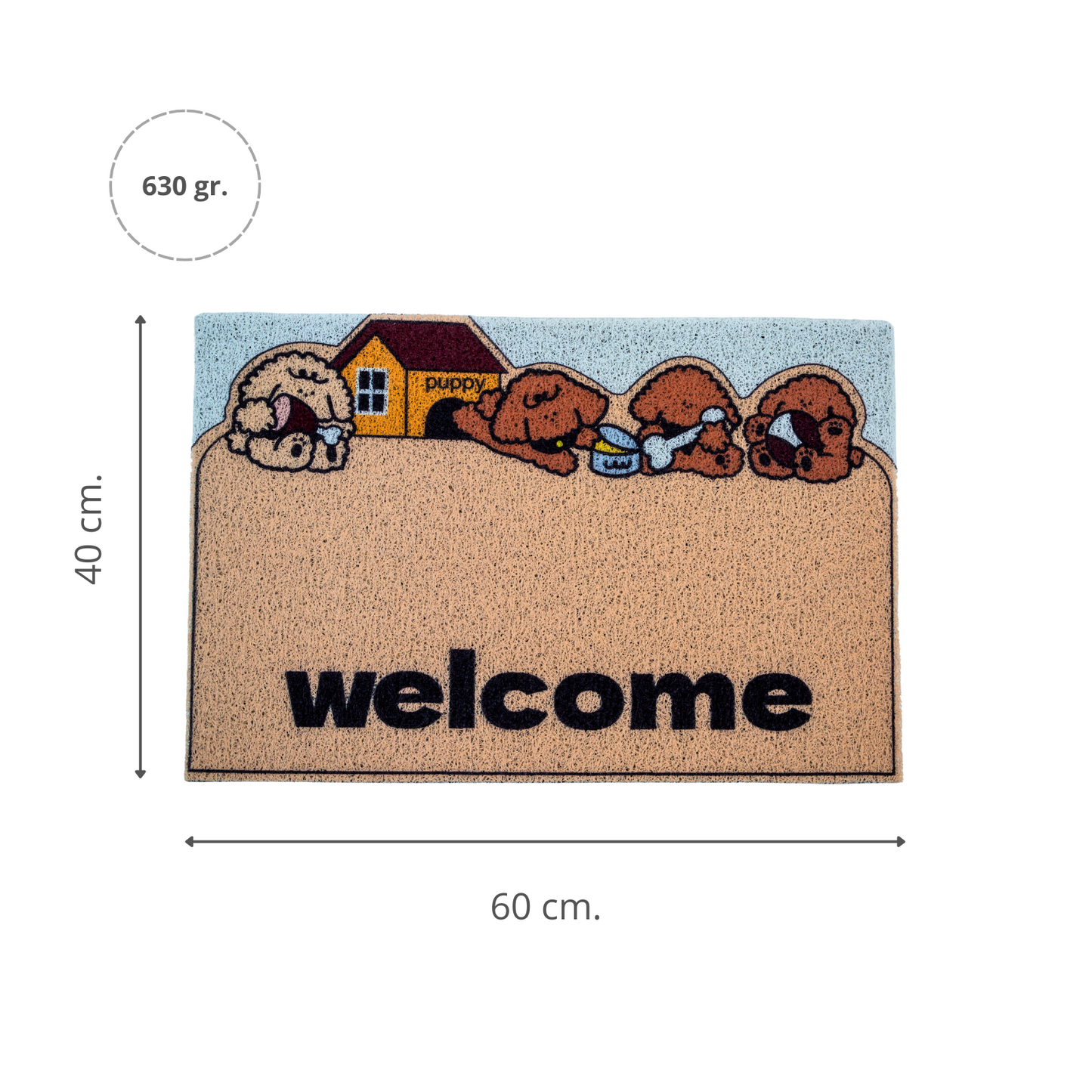 Alfombra Limpia Pies Tapete De Goma Perritos Welcome Beige