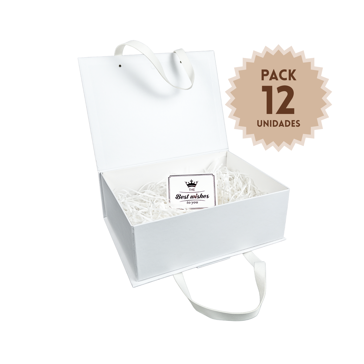 Pack 12 Cajas Para Regalos con Asas Talla L Blanca