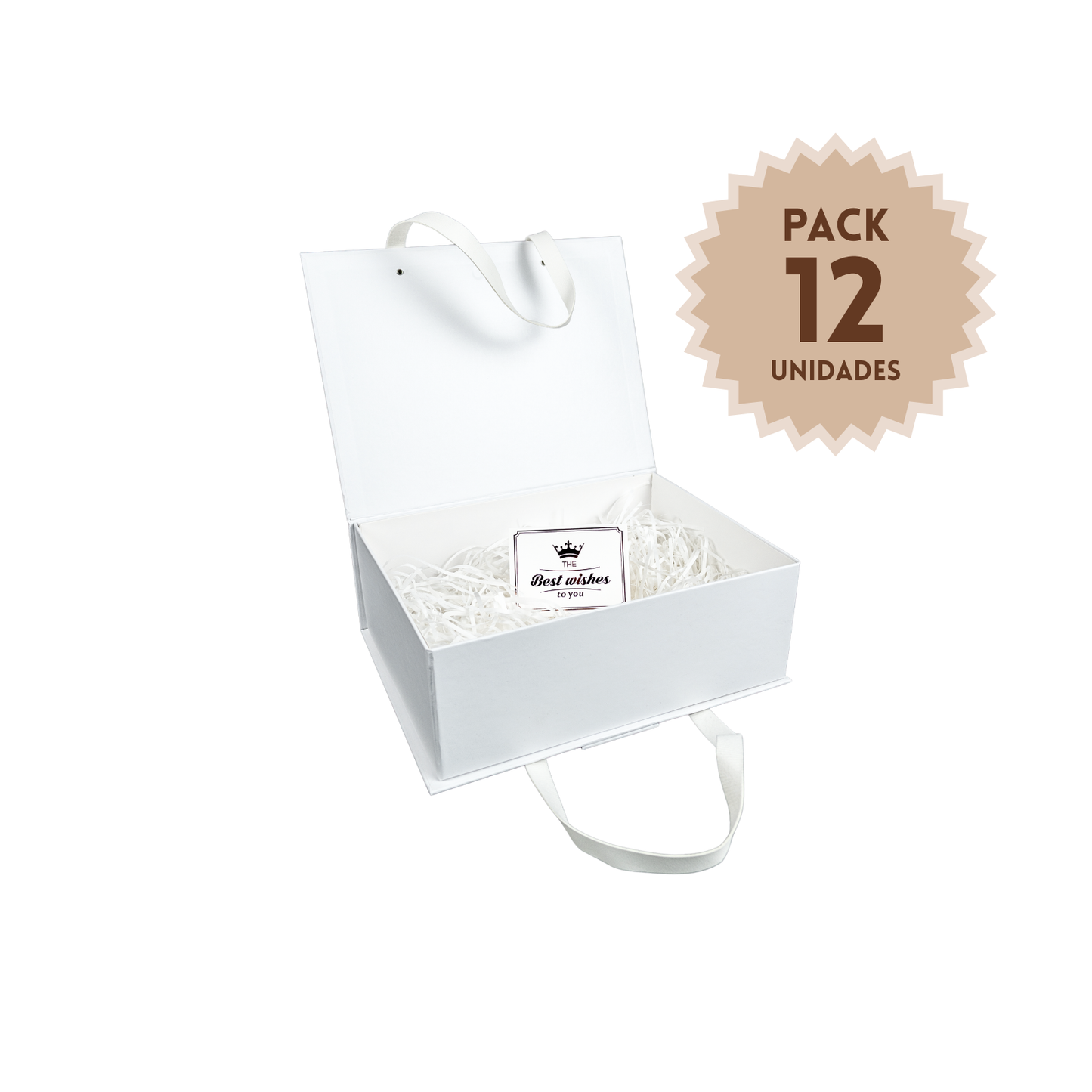 Pack 12 Cajas Para Regalos con Asas Talla M Blanca