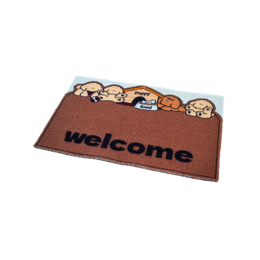 Alfombra Limpia Pies Tapete De Goma Perritos Welcome Marrón