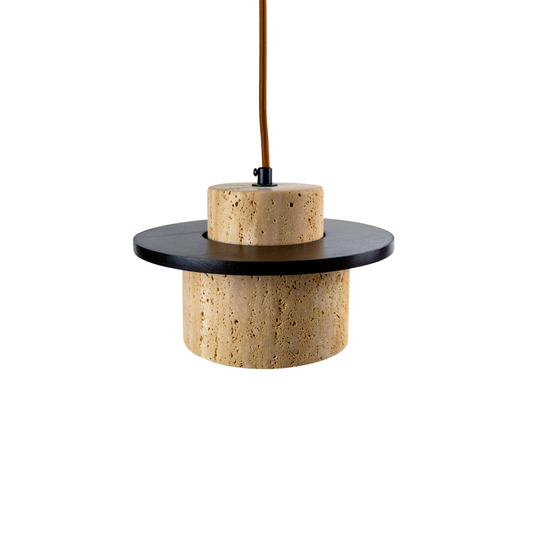 Lámpara Colgante Japonesa de Piedra Travertino y Madera Café