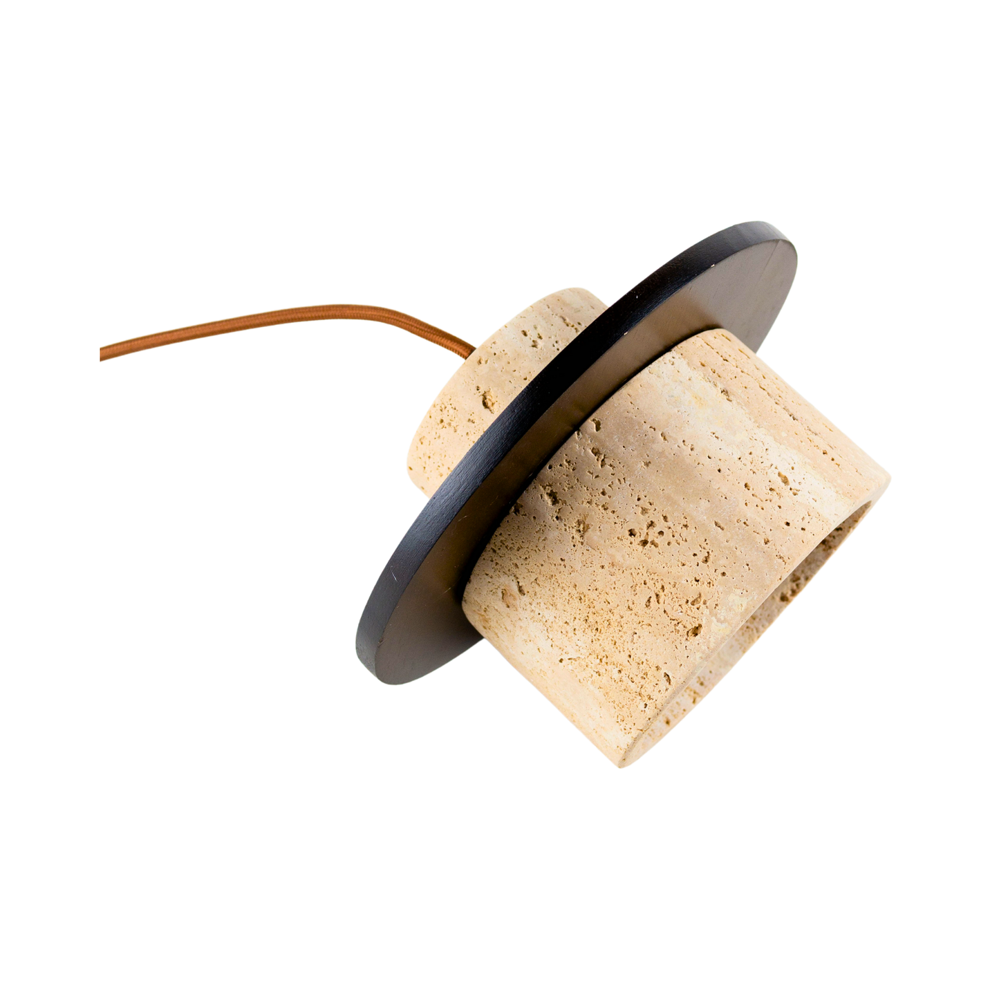 Lámpara Colgante Japonesa de Piedra Travertino y Madera Café